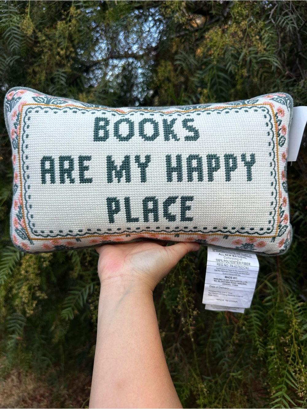 Books Are My Happy Place Needlepoint Decorative Pillow - Rachel Zoe NWT
